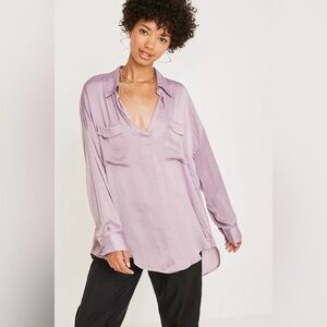 Free People Lavender Satin Oversized Tunic Top